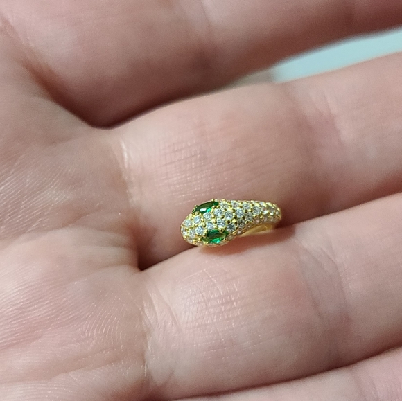 🐍Serpent Snake Hoop Stacking 925 Sterling Silver Yellow Gold Green Zircon Pave - Picture 13 of 16